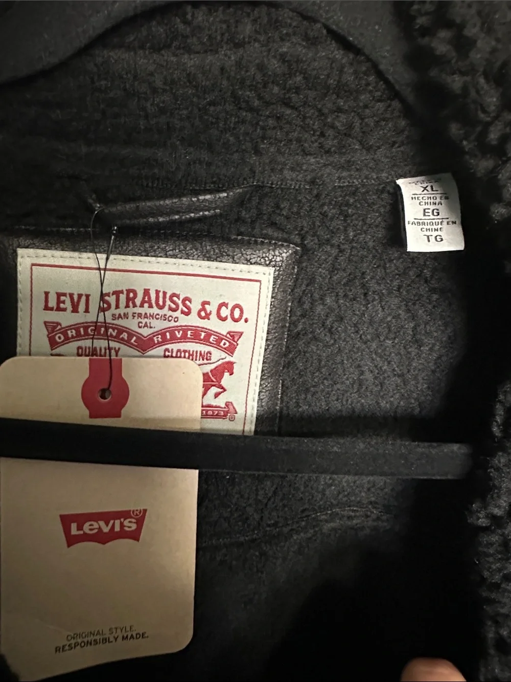 Levi's Black Faux Leather Sherpa Collar Trucker Jacket